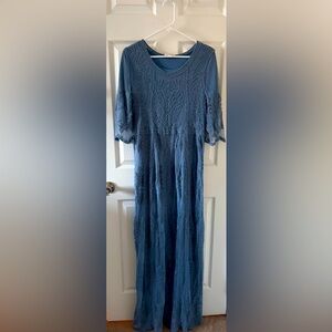 Orange Creek Los Angeles Blue Lace Maxi Dress, Size M/L